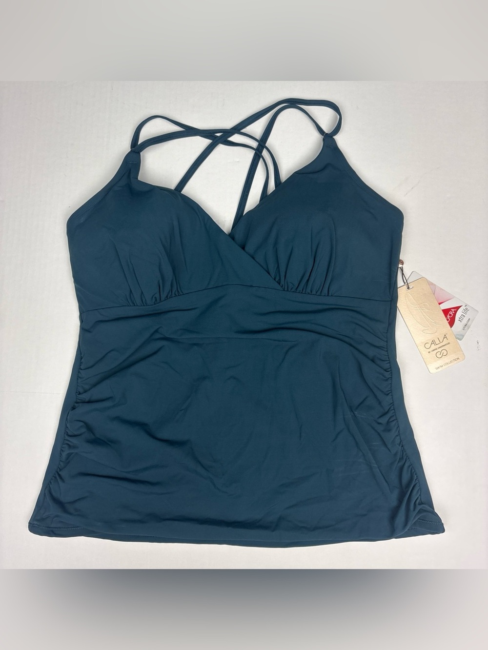 Calia by Carrie Underwood Women XL Tankini New Green Evening Sea Strappy Ruched